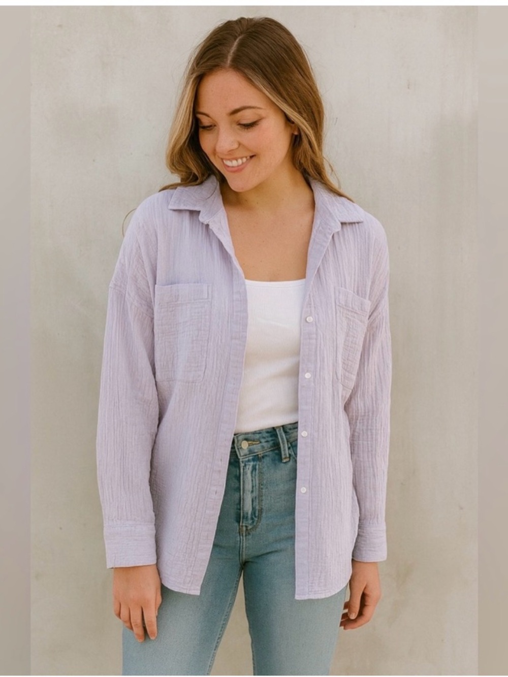 UpWest Coastal Cotton Button Up Shirt, lilac